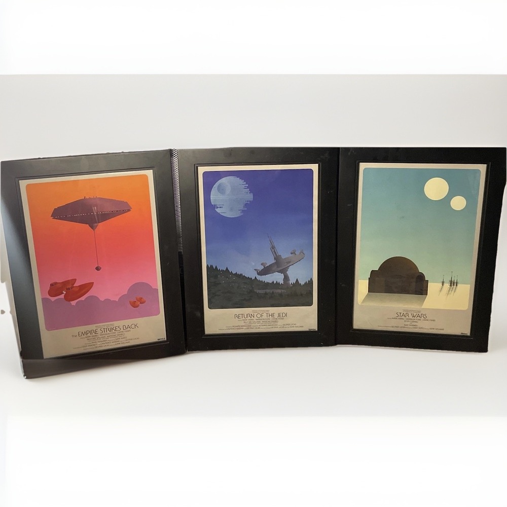 STAR Wars OG Trilogy Framed Art Set 3 21x15 Timothy Anderson Art Posters Retro